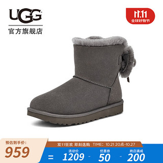 UGG 女士舒适时尚平底保暖迷你双蝴蝶结款休闲雪地靴 1127130 炭灰色 40