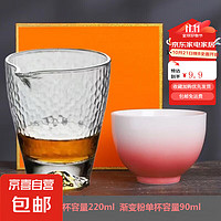 日式锤纹玻璃公杯家用功夫茶具套装茶壶茶杯一壶一杯 一壶一杯-锤纹玻璃公杯渐变粉杯