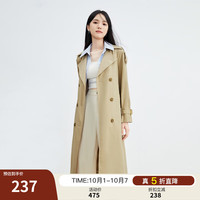秋水伊人长风衣春季女装宽松直筒简约通勤双排扣外套女 卡其 S