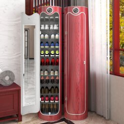 TIANCHENGHUAXIN 天诚华信 创意旋转高档鞋柜杀菌除臭消毒家用实木系列圆形鞋架 360°旋转鞋柜木色加大带门多层收纳柜 木纹系列-301 智能杀菌12层197cm试衣镜款