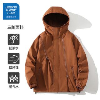 JEANSWEST LIFE防风冲锋衣男士春秋季日系户外宽松工装夹克潮牌ins百搭外套 咖色 3XL