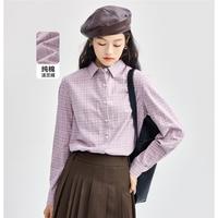 法兰绒衬衫女秋冬气质简约通勤纯棉长袖衬衣上衣宽松外套女