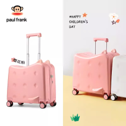 Paul Frank 大嘴猴 儿童行李箱可坐可骑小型密码男童女童可上飞机箱拉杆箱旅行箱皮箱 樱花粉轻音轮 20英寸