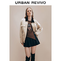 URBAN REVIVO UR2024秋季新款女装多口袋装饰撞色翻领牛仔外套UYV840025