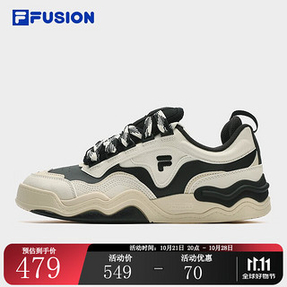 FILA 斐乐 FUSION斐乐潮牌女鞋KICK专业滑板鞋波浪底板鞋 黑/奶白-BG 36