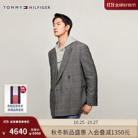 TOMMY HILFIGER LARDINI24秋冬男丝羊毛混纺经典格纹双排扣手工制西装02351 深灰色020 48