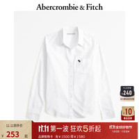ABERCROMBIE & FITCH女装 经典小麋鹿气质通勤纯色百搭复古牛津长袖衬衫KI140-4429 白色黑标 XS (160/84A)