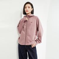 2024年秋冬休闲百搭纯棉针织蝴蝶刺绣插肩连帽卫衣外套女士