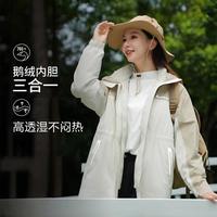 【三合一冲锋衣】连帽轻薄一手长拼接高鹅绒户外保暖羽绒服外套女