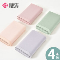 洁丽雅 4条装女士短裤女纯棉中腰提臀亲肤柔软透气高弹三角女士内裤女 抹绿/雾灰/豆沙/肤色 XXL【120-140斤】