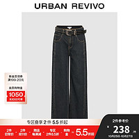 URBAN REVIVO UR 复古洗水可拆卸腰带牛仔长裤 UYV840018