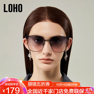 LOHO 2024新蝶形太阳眼镜女显高级感墨镜复古潮流防晒眼镜LH09634黑框 哑黑框+蓝渐粉片