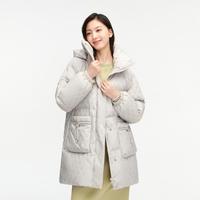 时尚印花宽松廓形中长款连帽羽绒外套秋冬羽绒服女