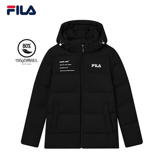 FILA 斐乐男子羽绒服冬季时尚休闲连帽保暖上衣外套 正黑色-B-BK 170/92A/M