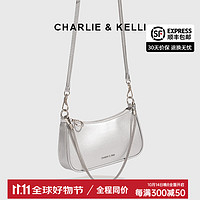 CHARLIE&KELLI CHARLIE & KELLI轻奢女包拉链式腋下新月包ck包包女包单肩斜挎女 银色