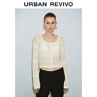 URBAN REVIVO UR2024秋季新款女装法式轻熟风钩针软糯针织开衫UWM940002