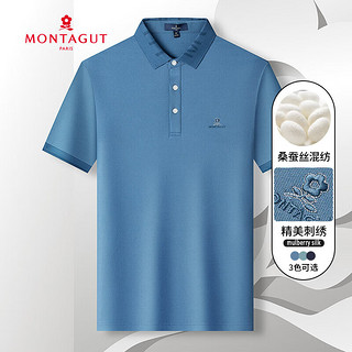 MONTAGUT 梦特娇 桑蚕丝&吸湿透气男士短袖翻领polo衫 B06雾蓝 AA50