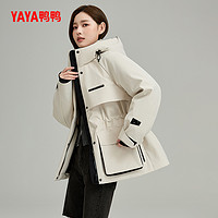 YAYA 鸭鸭羽绒服 女2024冬季新品中长款连帽收腰时尚百搭休闲工装外套Y