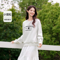 森马 Semir卫衣女圆领宽松刺绣初秋无帽落肩套头衫韩系慵懒白色短款上衣