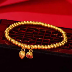 GOLD OF CHINA 中银金行 两世欢足金莲蓬串珠女圆珠古法手链 2g