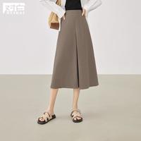 2024春秋装简约通勤纯色百搭前部捏褶肌理感女式A字半身裙