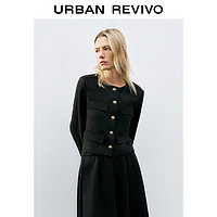 URBAN REVIVO UR2024秋冬新款女装复古雅丹风金属扣短款圆领外套UWM140038 黑色 XL