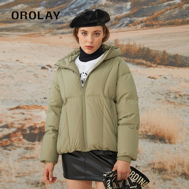 OROLAY 欧绒莱 经典冬季爆款马卡龙色系时尚百搭连帽女羽绒服