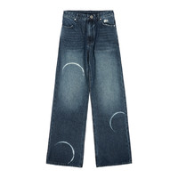 FMACM 闷与狂 重磅满印星球光晕印花水洗2024秋做旧直筒牛仔长裤