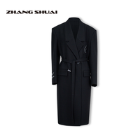 ZHANG SHUAI 张帅 ZHANGSHUAI张帅 通勤风一粒扣撞色立体绣花羊毛斜纹枪驳领大衣