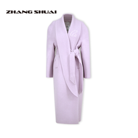 ZHANG SHUAI 张帅 ZHANGSHUAI张帅 宽松版型高级感复古纯色青果领系带双面呢大衣