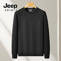 移动端、京东百亿补贴：JEEP SPIRIT 吉普卫衣男春秋长袖T恤上衣休闲体恤秋衣圆领时尚休闲简约百搭 黑色 M（建议110-125斤）