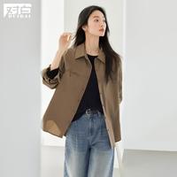 2024秋装简约通勤一字口袋设计分割线条挺括宽松女式长袖衬衫