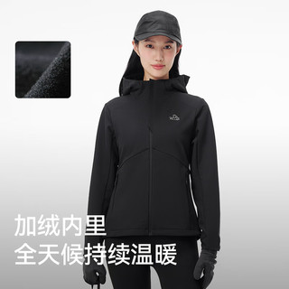 伯希和（Pelliot）户外软壳衣女保暖加绒防雨水防风外套连帽夹克徒步124306144黑3X 漫暮黑【女款】|防风保暖透气 XXXL