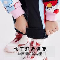 ANTA芝麻街联名女童裤子加绒长裤保暖冬季小童运动裤条纹边安踏童装