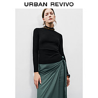 URBAN REVIVO UR2024秋季新款女装简约百搭休闲立领修身长袖T恤UWB440047