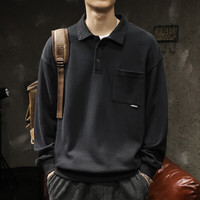FSSYANLIEN美式polo衫长袖男士卫衣重磅潮牌大码秋春季男装翻领上衣外套 黑色 M