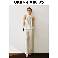 URBAN REVIVO UR2024秋季新款女法式挂脖露肩宽松海边无袖罩衫衬衫UWM240016