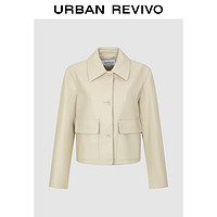 URBAN REVIVO UR2024冬季新款女装都市通勤风口袋宽松PU皮外套UYU140020