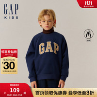 Gap【大小童同款】男童大字母logo仿羊羔毛加绒卫衣儿童装上衣 海军蓝 90cm(1-2岁)亚洲尺码