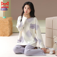 猫人 MiiOW【7A抗菌】100%棉睡衣女春秋款纯棉长袖家居服秋冬季薄款大码套装 01M89016 M