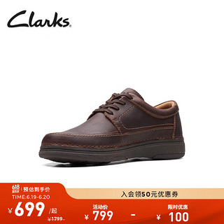 Clarks 其乐 自然系列男士休闲皮鞋春季干爽舒适防滑耐磨休 深棕色 261686148 41