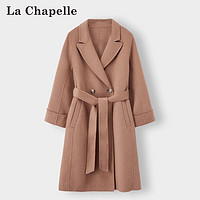 La Chapelle 清仓2024秋冬季双面呢大衣女百搭时尚中长款系带毛呢外套