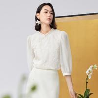 新中式国风斜襟盘扣绣花立领上衣女2024夏装