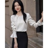 德玛纳 dme【人间白月光】秋国风新中式盘扣喇叭袖衬衫浪漫碎花衬衣女上衣
