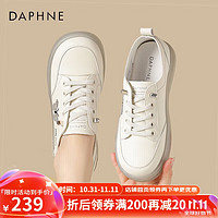 DAPHNE 达芙妮 休闲鞋女轻便软底板鞋百搭平底小白鞋女鞋子 4024101060 米灰 38