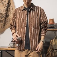 FSSYANLIEN 新款条纹复古灯芯绒衬衫外套男港风潮牌休闲古着衬衣男生2024年 咖啡色 5XL