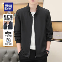 罗蒙(ROMON)棒球领夹克男2024秋季时尚百搭中青年商务短款外套男 7J443002黑色 180(115-130斤)