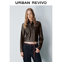 URBAN REVIVO UR2024冬季新款女装摩登质感短款皮质长袖开襟衬衫UYU240008