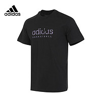 adidas 阿迪达斯 短袖男子字母印花篮球风针织圆领透气运动半袖T恤IM8514