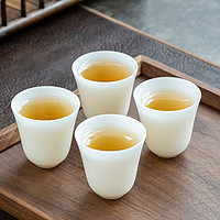 钰铨龙门 冰种玉瓷家用茶杯 羊脂玉瓷素烧小号品茗杯德化白瓷客人杯陶瓷杯 沁雅杯-四杯